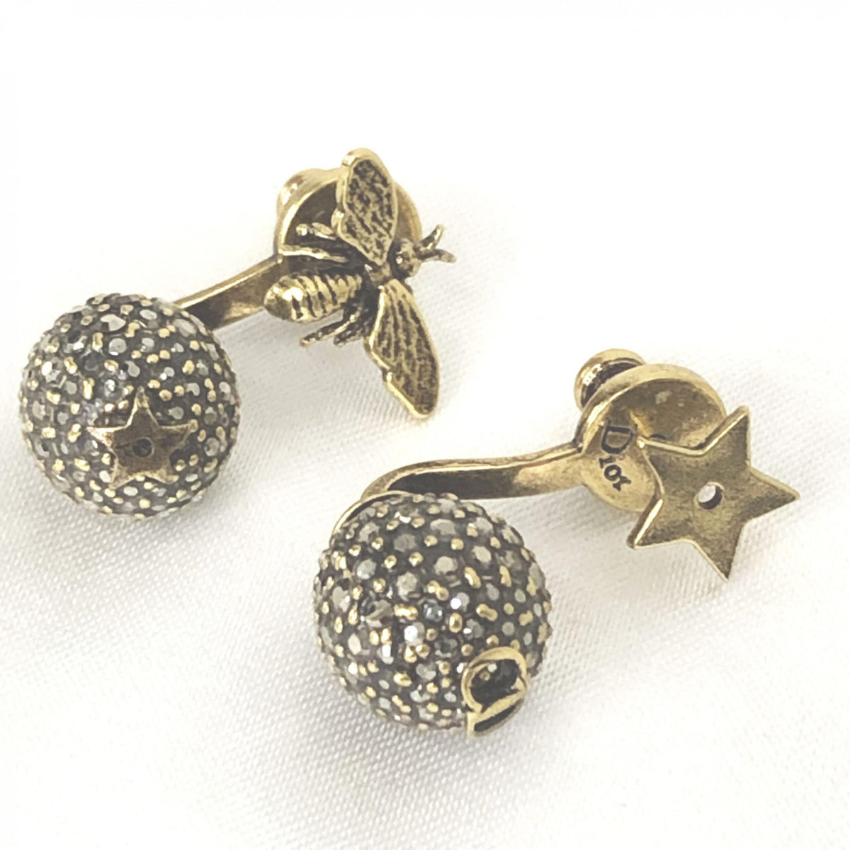 Christian Dior Crystal Embellished Metal Bee Earrings