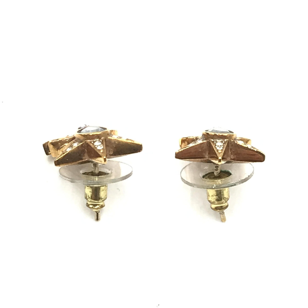 Chanel Gold Plated Star Coco Mark Earrings With Rhinestones
