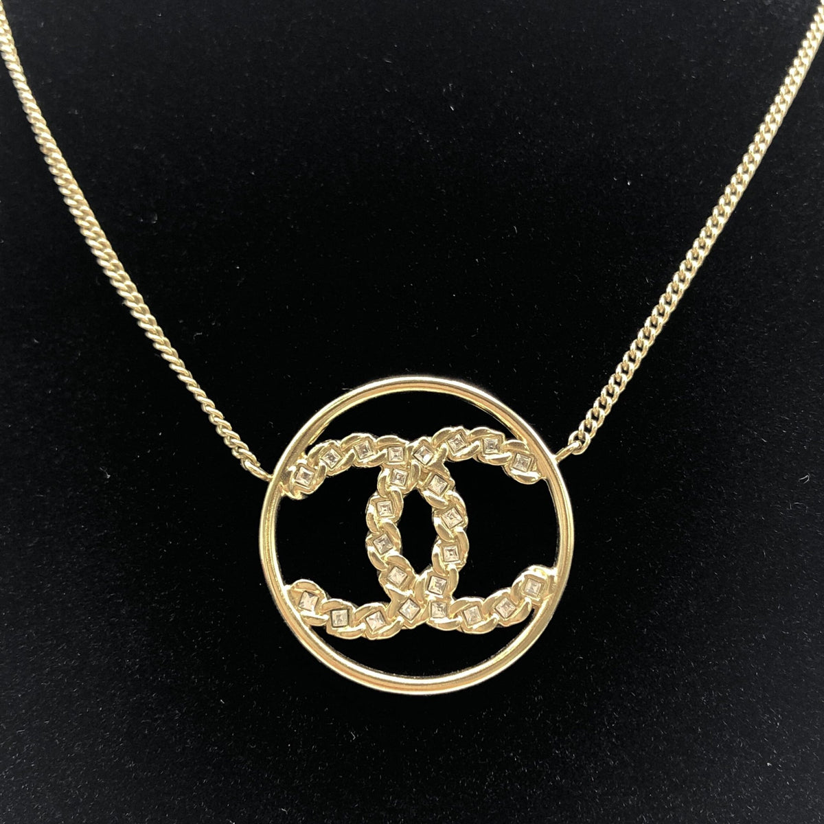 Chanel Gold Tone CC Circle Pendant Necklace